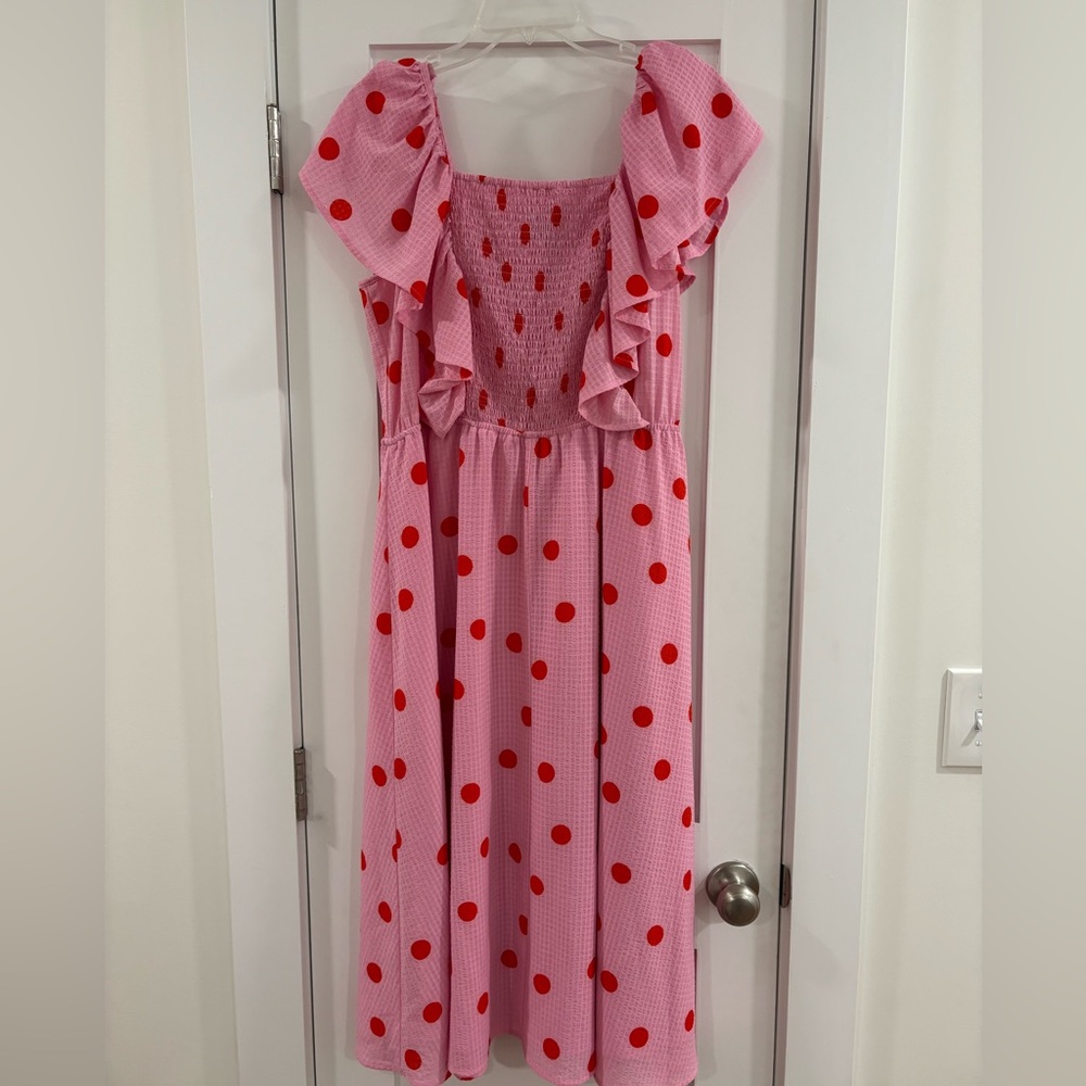 Scoop NYC Size XL Pink Midi Dress with Red Polka Dots